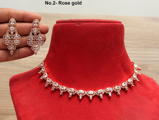 Cubic Zirconia Diamond necklace Earrings set, rose gold Bridal necklace earrings jewellery statement necklace set CZ necklace set