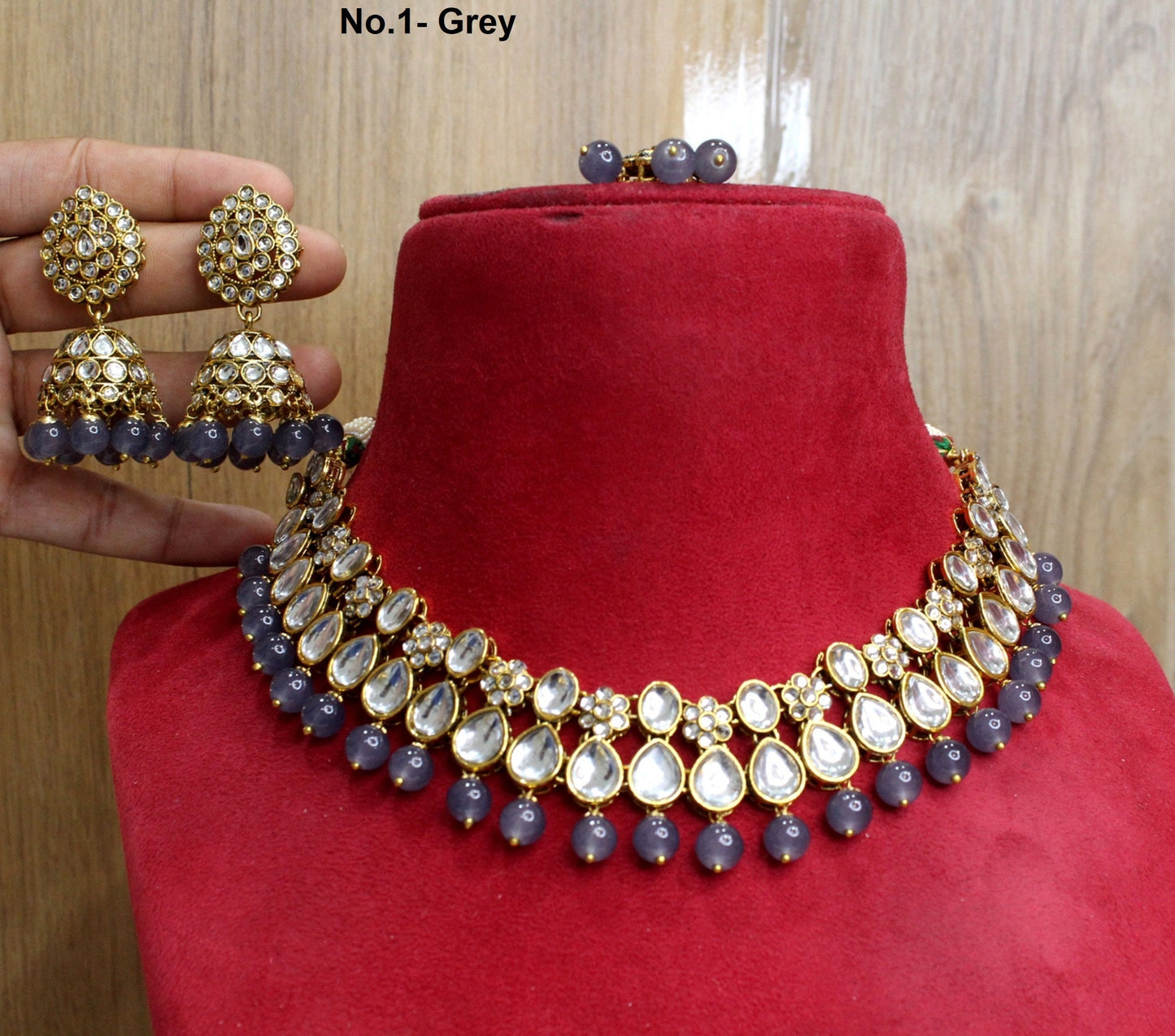 Ivory Indian  Jewellery ,Grey Kundan necklace Set Indian Wedding Semi Bridal Ethnic Bridal Necklace, bridesmaids set, Punjabi set