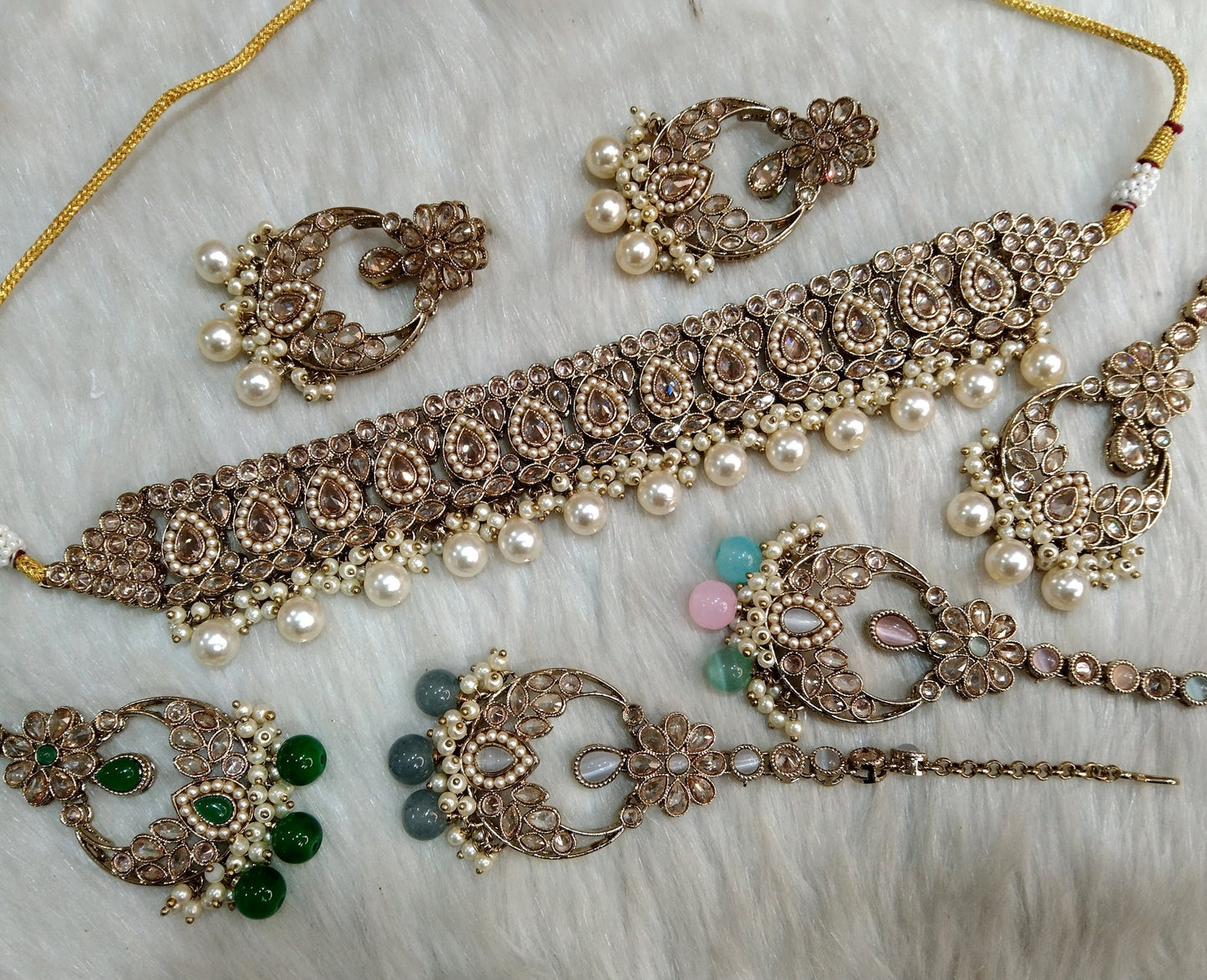 Online Jewellery Choker Set /Antique gold finish Jewellery set /Indian Pink, blue choker  set/sunny vale waterloo jewellery set