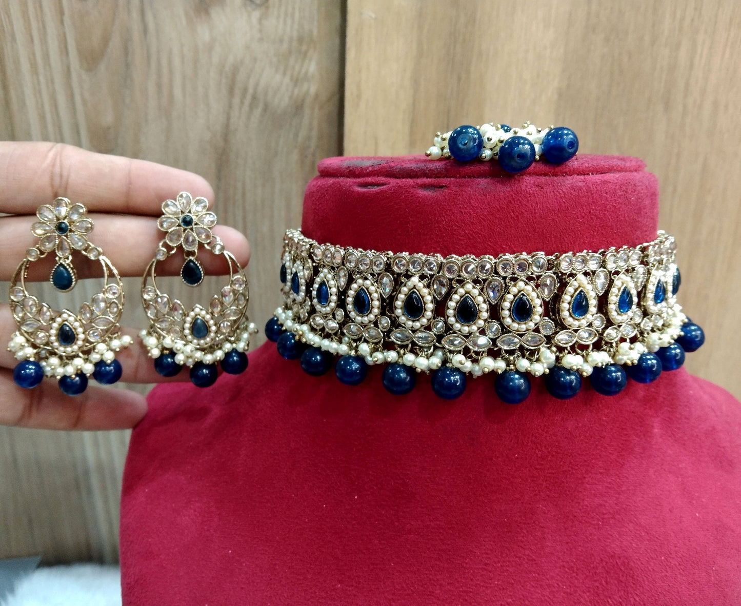 Online Jewellery Choker Set /Antique gold finish Jewellery set /Indian Pink, blue choker  set/sunny vale waterloo jewellery set