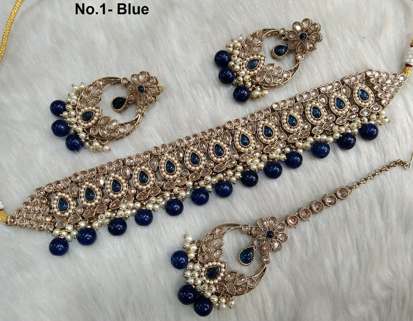 Online Jewellery Choker Set /Antique gold finish Jewellery set /Indian Pink, blue choker  set/sunny vale waterloo jewellery set