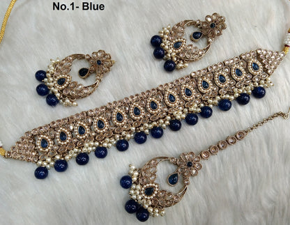 Online Jewellery Choker Set /Antique gold finish Jewellery set /Indian Pink, blue choker  set/sunny vale waterloo jewellery set