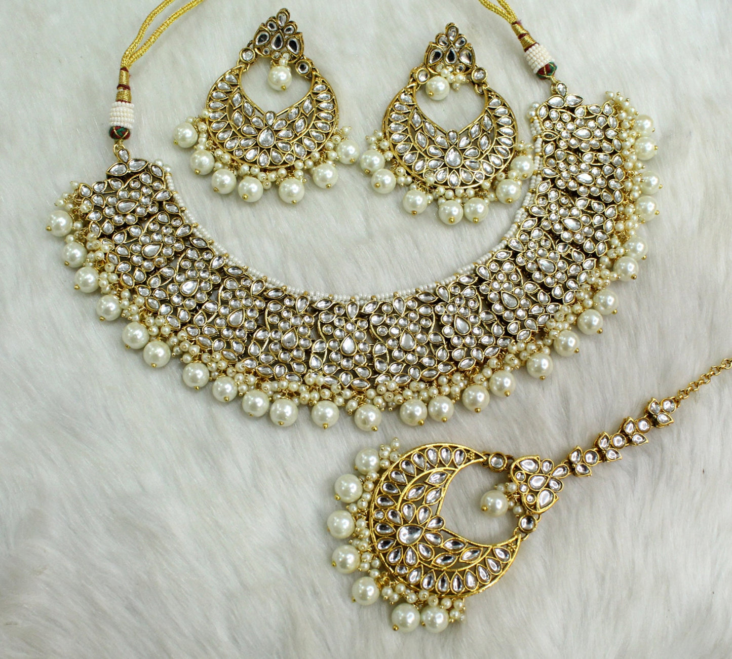 Indian Jewellery/Bridal Gold white, green, Pink Kundan necklace new Set/