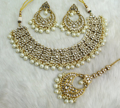 Indian Jewellery/Bridal Gold white, green, Pink Kundan necklace new Set/