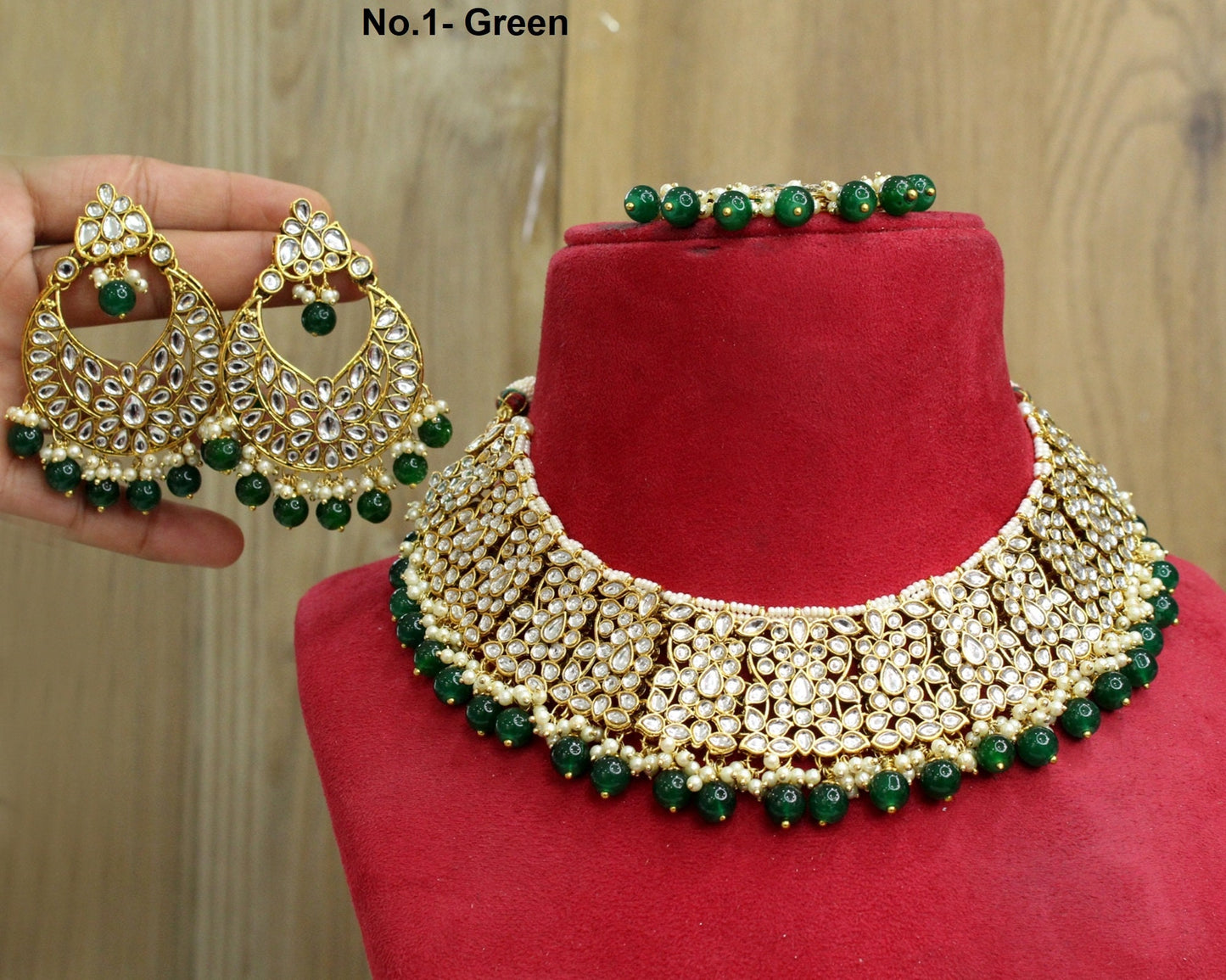 Indian Jewellery/Bridal Gold white, green, Pink Kundan necklace new Set/