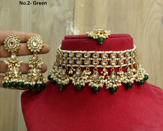 Indian  Jewellery Kundan choker set Necklace Set/Bollywood gold white, green, peach kundan choker Jewellery dragon Set