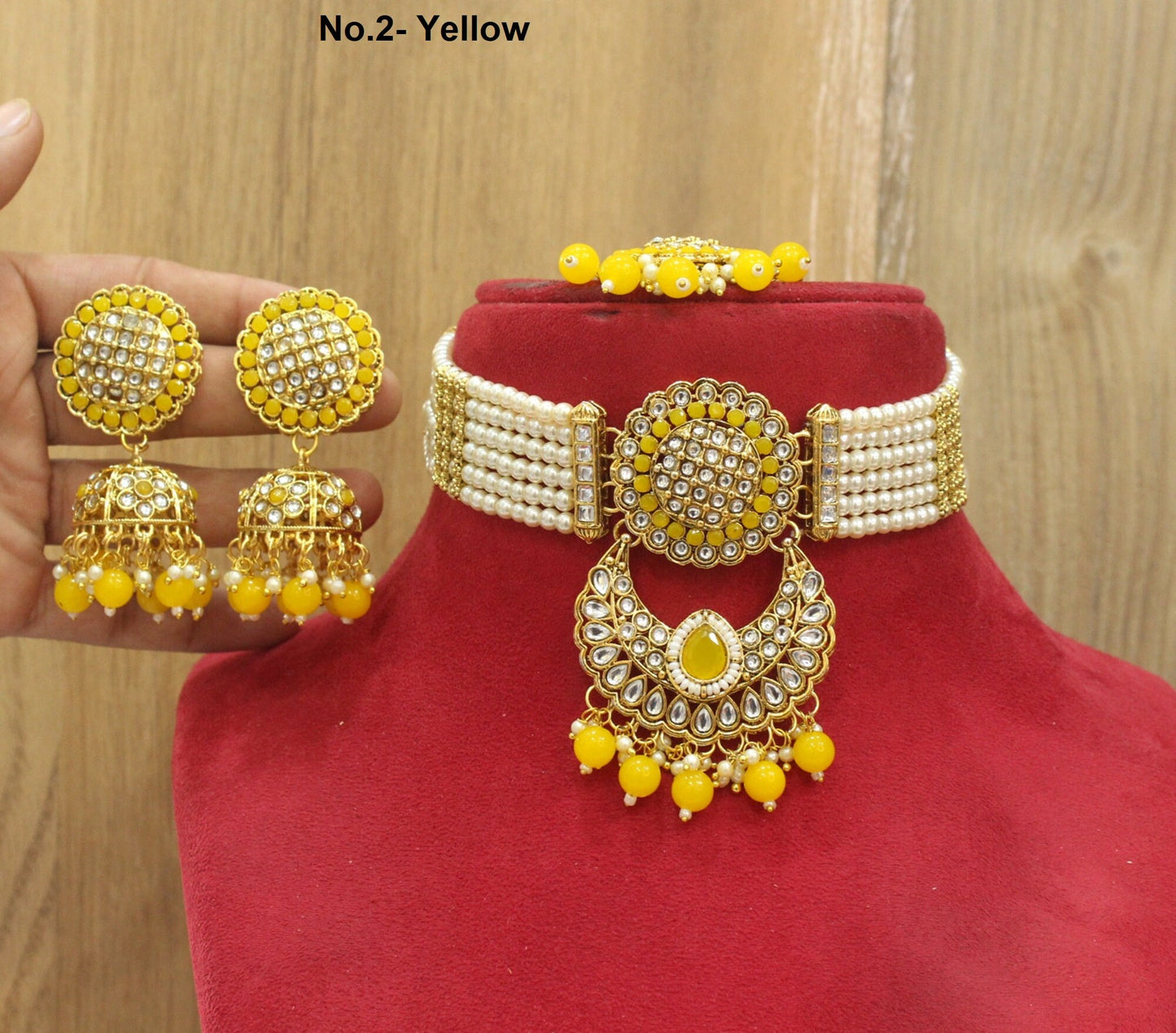 Indian  Jewellery Kundan choker set Necklace Set/Bollywood gold yellow, firoji  kundan choker Jewellery Set