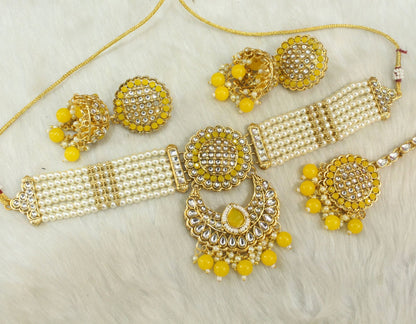 Indian  Jewellery Kundan choker set Necklace Set/Bollywood gold yellow, firoji  kundan choker Jewellery Set