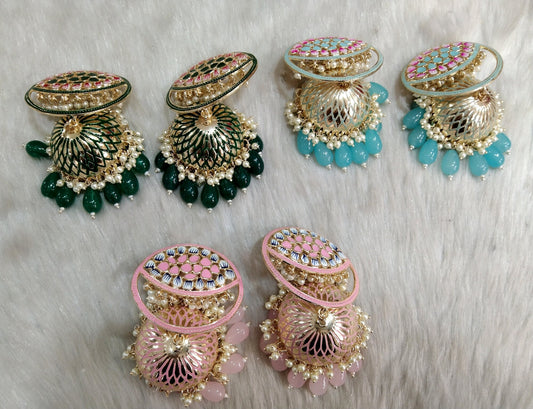 Indian Jhumka Earrings Jewelry/Indian Jewelry Green ,pink, surf Jhumka Indain coke Earrings