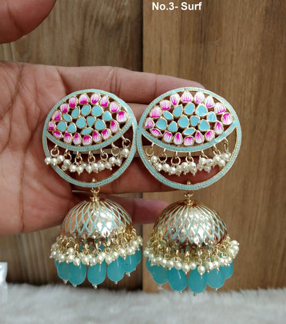 Indian Jhumka Earrings Jewelry/Indian Jewelry Green ,pink, surf Jhumka Indain coke Earrings