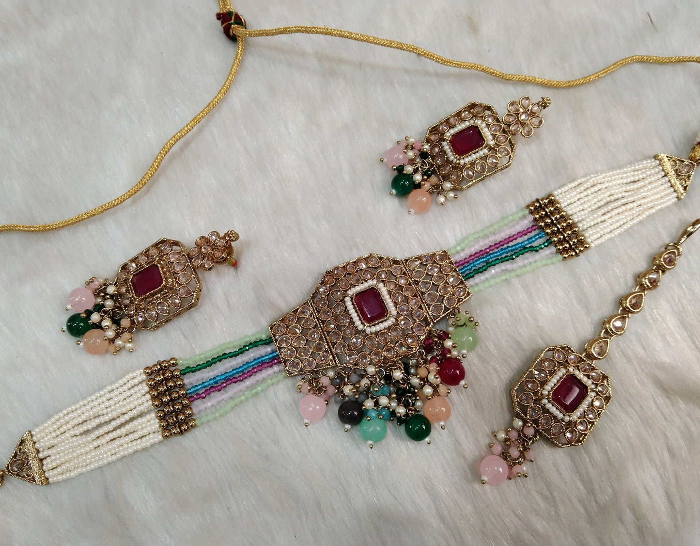 Indian Choker Set / Antique gold finish Jewellery set /Indian choker necklace set/Bridesmaid Jewellery/gift for her/ chini Wedding jewellery set