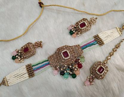 Indian Choker Set / Antique gold finish Jewellery set /Indian choker necklace set/Bridesmaid Jewellery/gift for her/ chini Wedding jewellery set