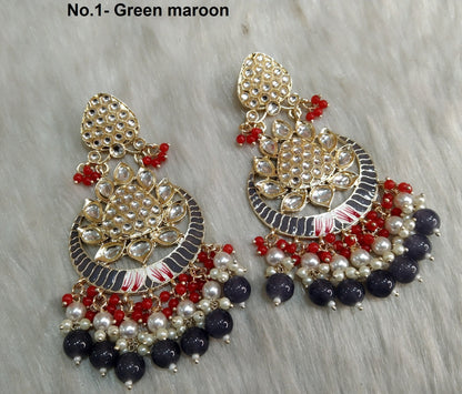 Indian Jewellery/Gold Indian Earrings Tikka Set/Indian peach, pink, black chand balli  Earrings asia Jewellery