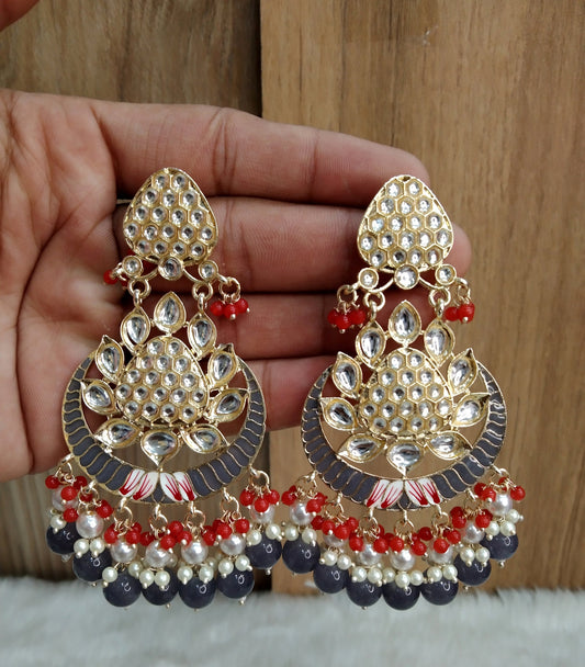 Indian Jewellery/Gold Indian Earrings Tikka Set/Indian peach, pink, black chand balli  Earrings asia Jewellery