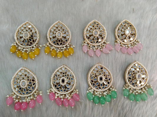 Indian Jewellery/Gold Indian stud Earrings  Set/Indian peach,pastel gree  Earrings  Set like Jewellery/Wedding Jewellery Set