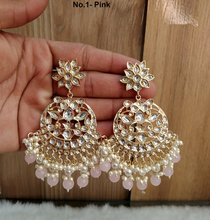 Indian Jewellery/Gold Indian Earrings Tikka Set/Indian sea green,pink,Gajjri , blue chand balli  Earrings Jewellery/Wedding Bridal Jewellery sanam Set