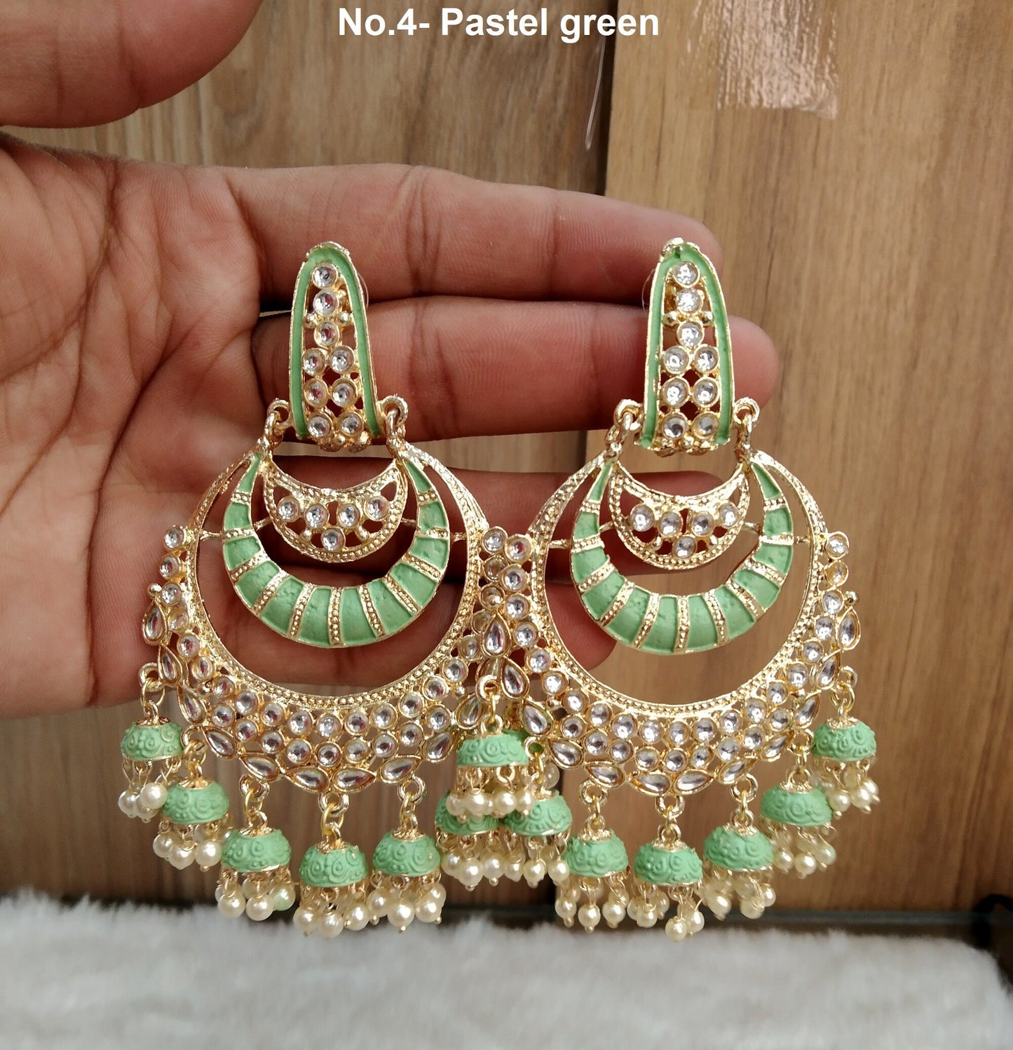 Indian Jewellery/Gold Indian Earrings Tikka Set/Indian blue, pink, green,  pastel green chand balli  sia Earrings