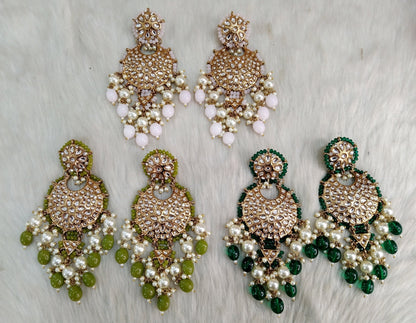 Indian Jewellery/Gold Indian Earrings Tikka Set/Indian Green, olive, pink chand balli  Earrings amtee Jewellery