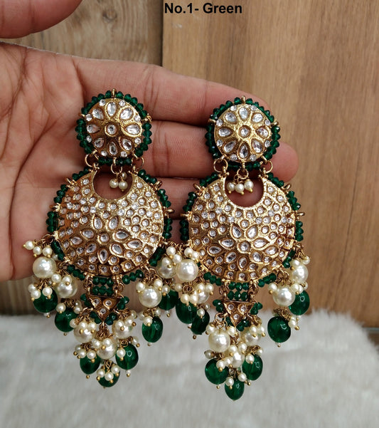 Indian Jewellery/Gold Indian Earrings Tikka Set/Indian Green, olive, pink chand balli  Earrings amtee Jewellery