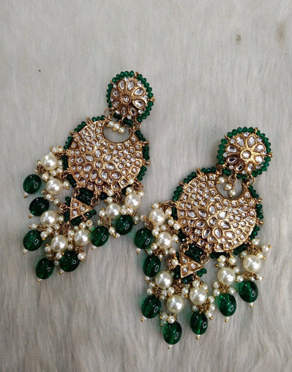 Indian Jewellery/Gold Indian Earrings Tikka Set/Indian Green, olive, pink chand balli  Earrings amtee Jewellery
