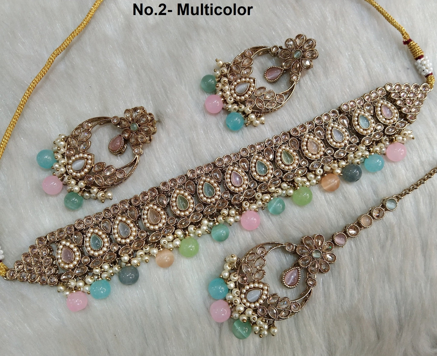 Online Jewellery Choker Set /Antique gold finish Jewellery set /Indian Pink, blue choker  set/sunny vale waterloo jewellery set