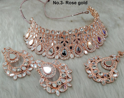 Buy Choker Set /Gold choker Mirror Necklace Set/ Bollywood Necklace Set/Indian Rose gold choker set/Gold Bridesmaid Jewellery/Women Necklace