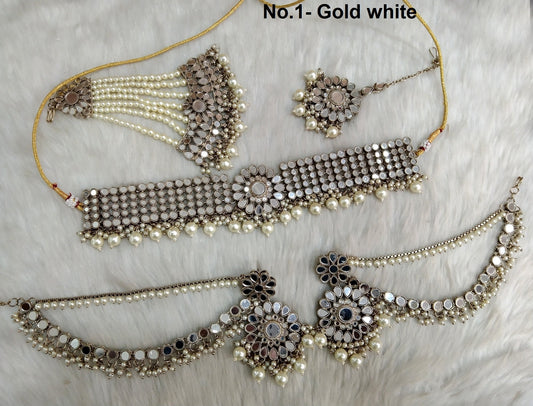 Mirror Kundan Choker Necklace Jewellery Akon Set/ Bridal Bollywood Jewellery Set/Women Choker Set