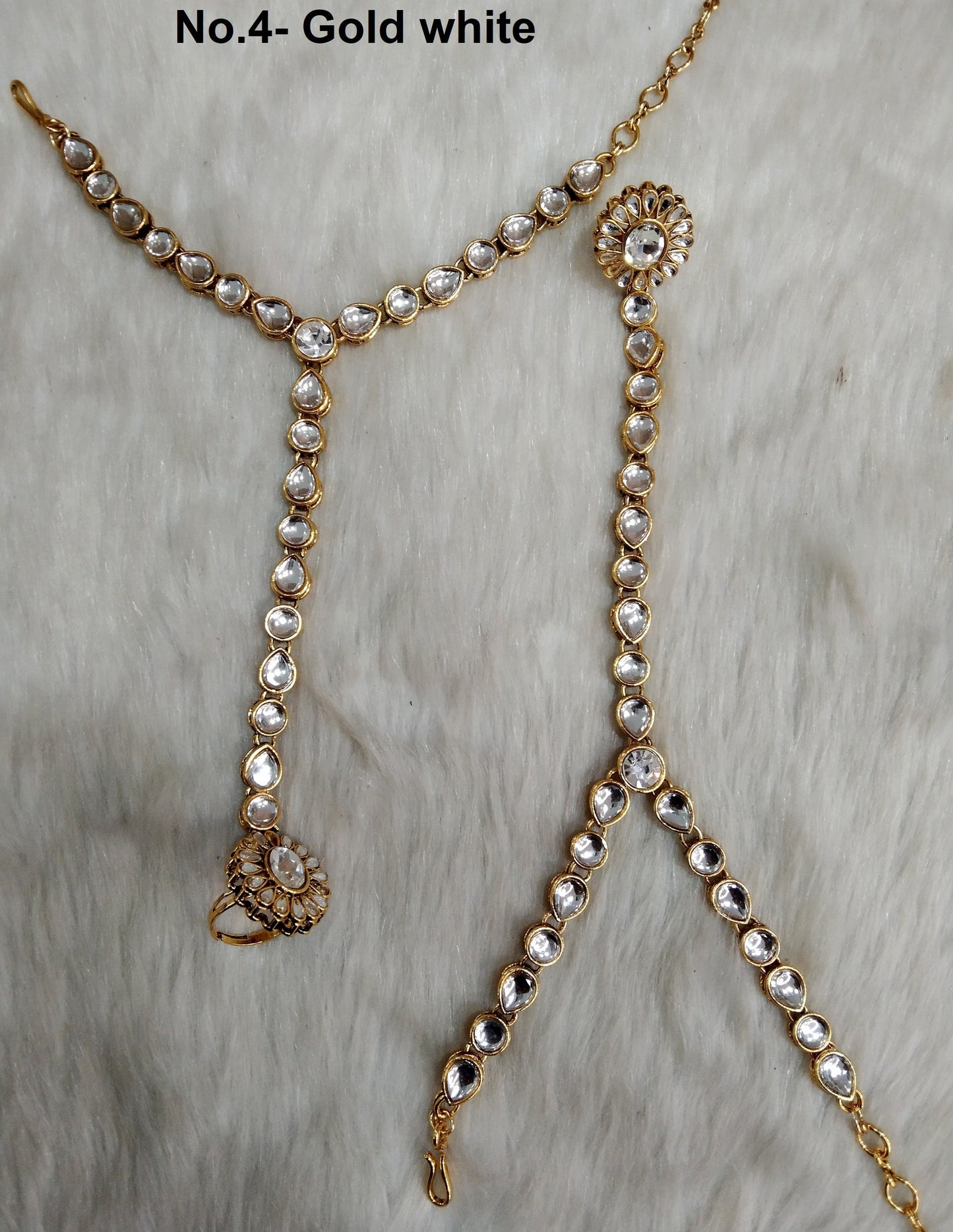 Indian Hand Bracelets  Jewellry/Gold Bridal Bracelet pair Finger kundan ring Panja Bollywood Jewellery