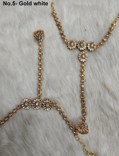 Indian Hand Bracelets  Jewellry/Gold Bridal Bracelet pair Finger kundan ring Panja Bollywood Jewellery
