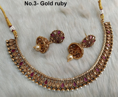 Indian Polki Necklace set  Jewellery / Bollywood Style Gold Finish South Indian wedding bridal Jewellery/gift for her