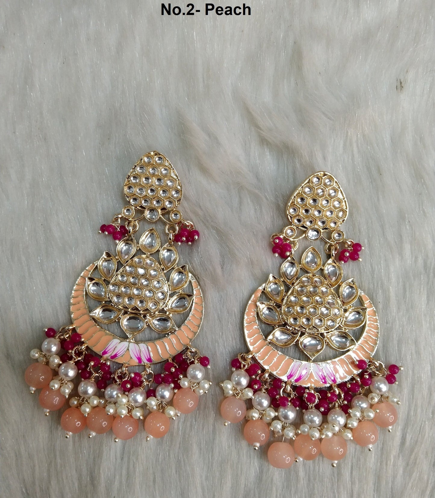 Indian Jewellery/Gold Indian Earrings Tikka Set/Indian peach, pink, black chand balli  Earrings asia Jewellery