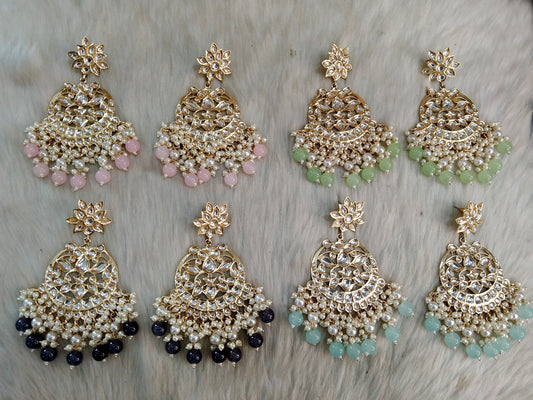 Indian Jewellery/Gold Indian Earrings Tikka Set/Indian sea green,pink,Gajjri , blue chand balli  Earrings Jewellery/Wedding Bridal Jewellery sanam Set
