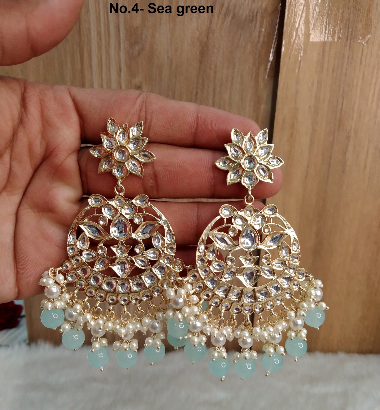 Indian Jewellery/Gold Indian Earrings Tikka Set/Indian sea green,pink,Gajjri , blue chand balli  Earrings Jewellery/Wedding Bridal Jewellery sanam Set