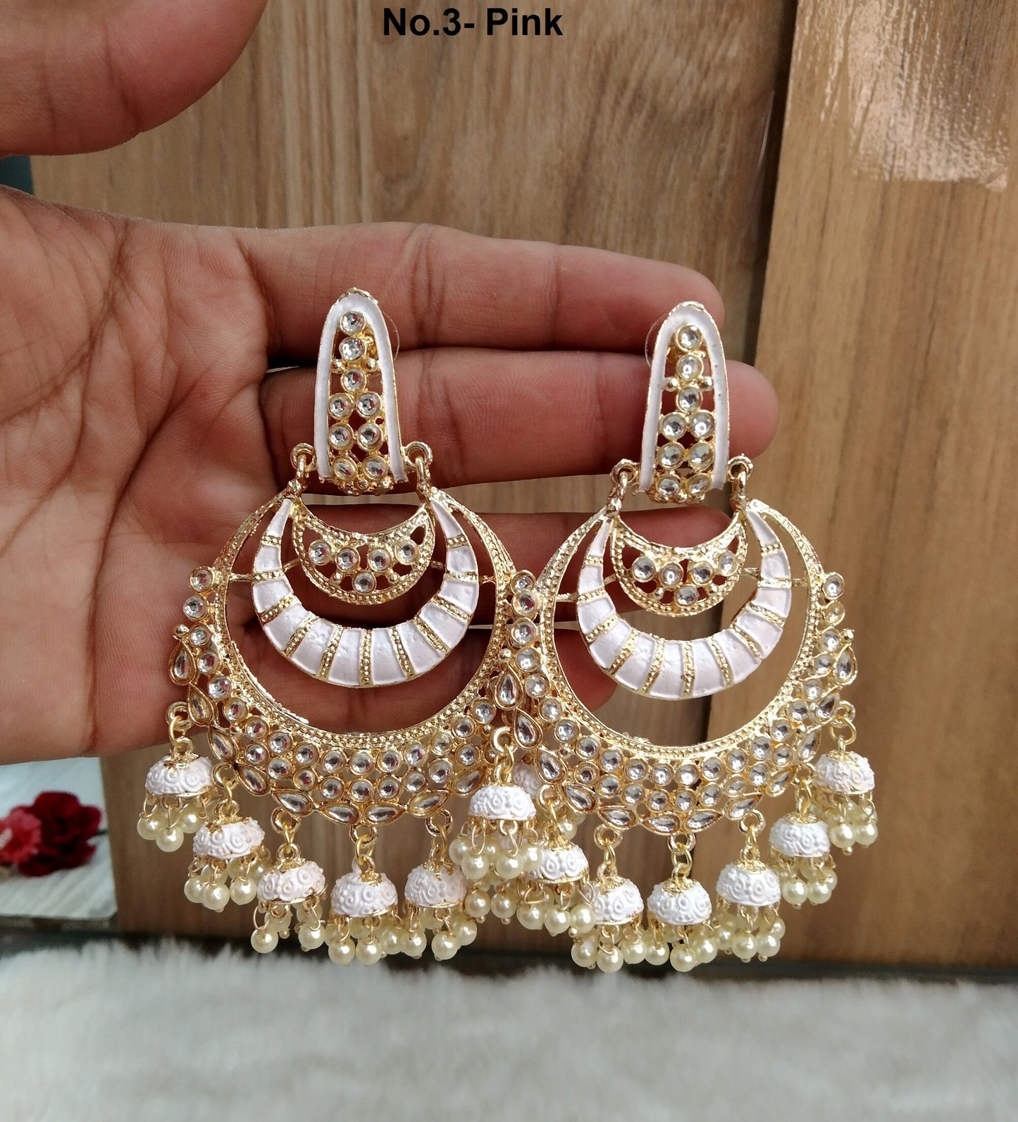 Indian Jewellery/Gold Indian Earrings Tikka Set/Indian blue, pink, green,  pastel green chand balli  sia Earrings