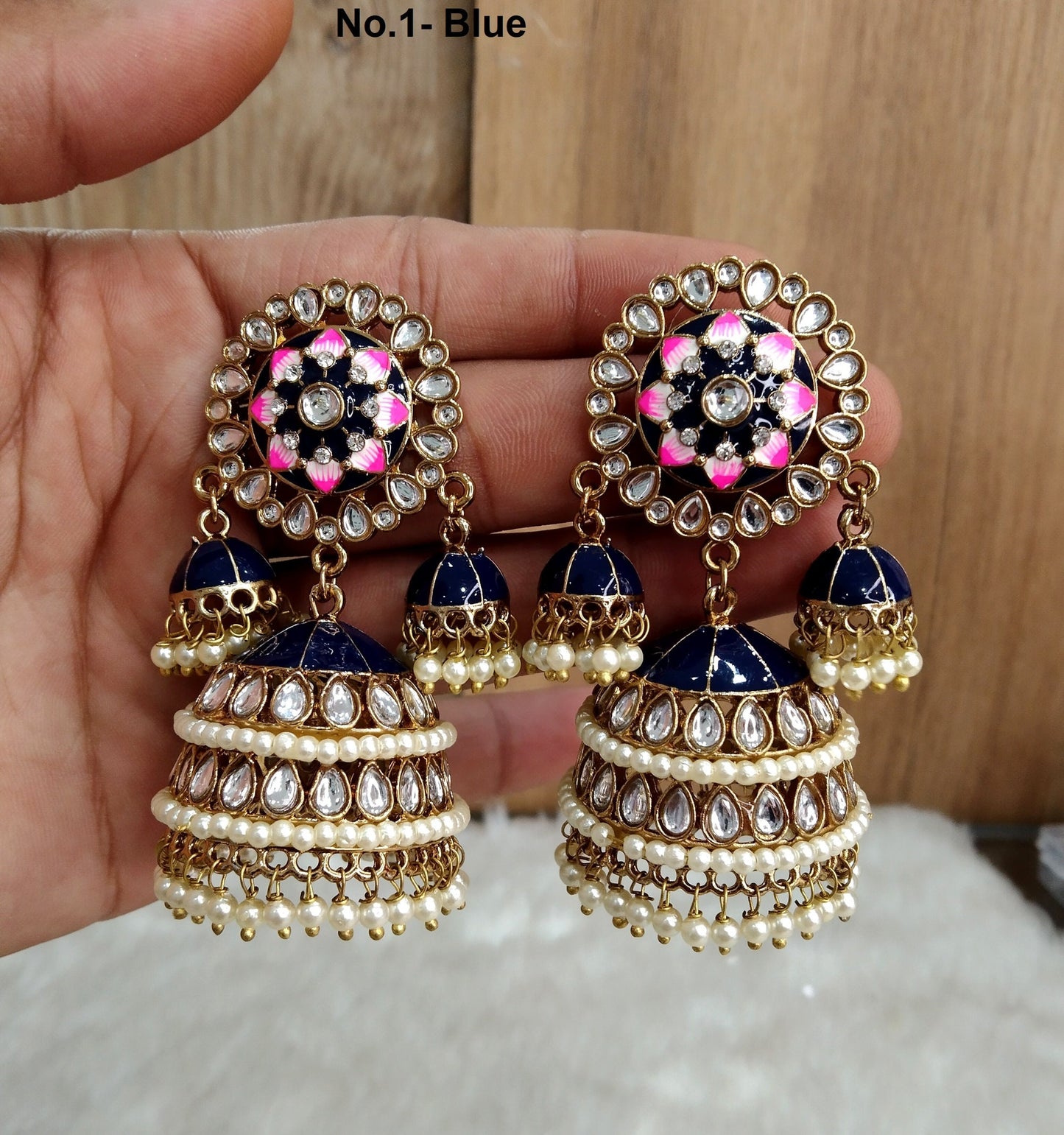 Indian Jhumka Earrings Jewelry/Punjabi Gold  Wedding Indian Jewelry blue , peach, pink Jhumka ava Earrings