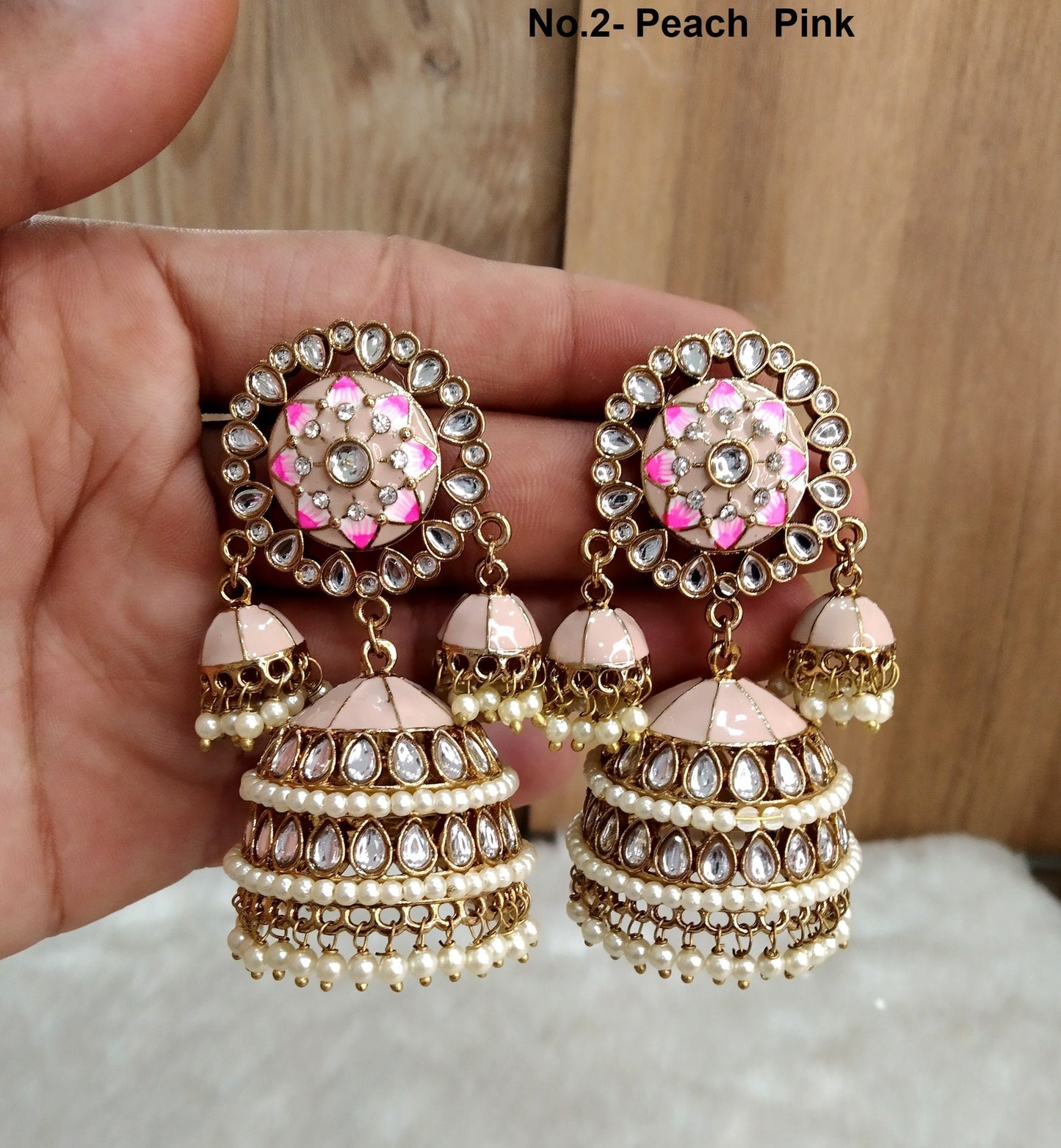 Indian Jhumka Earrings Jewelry/Punjabi Gold  Wedding Indian Jewelry blue , peach, pink Jhumka ava Earrings