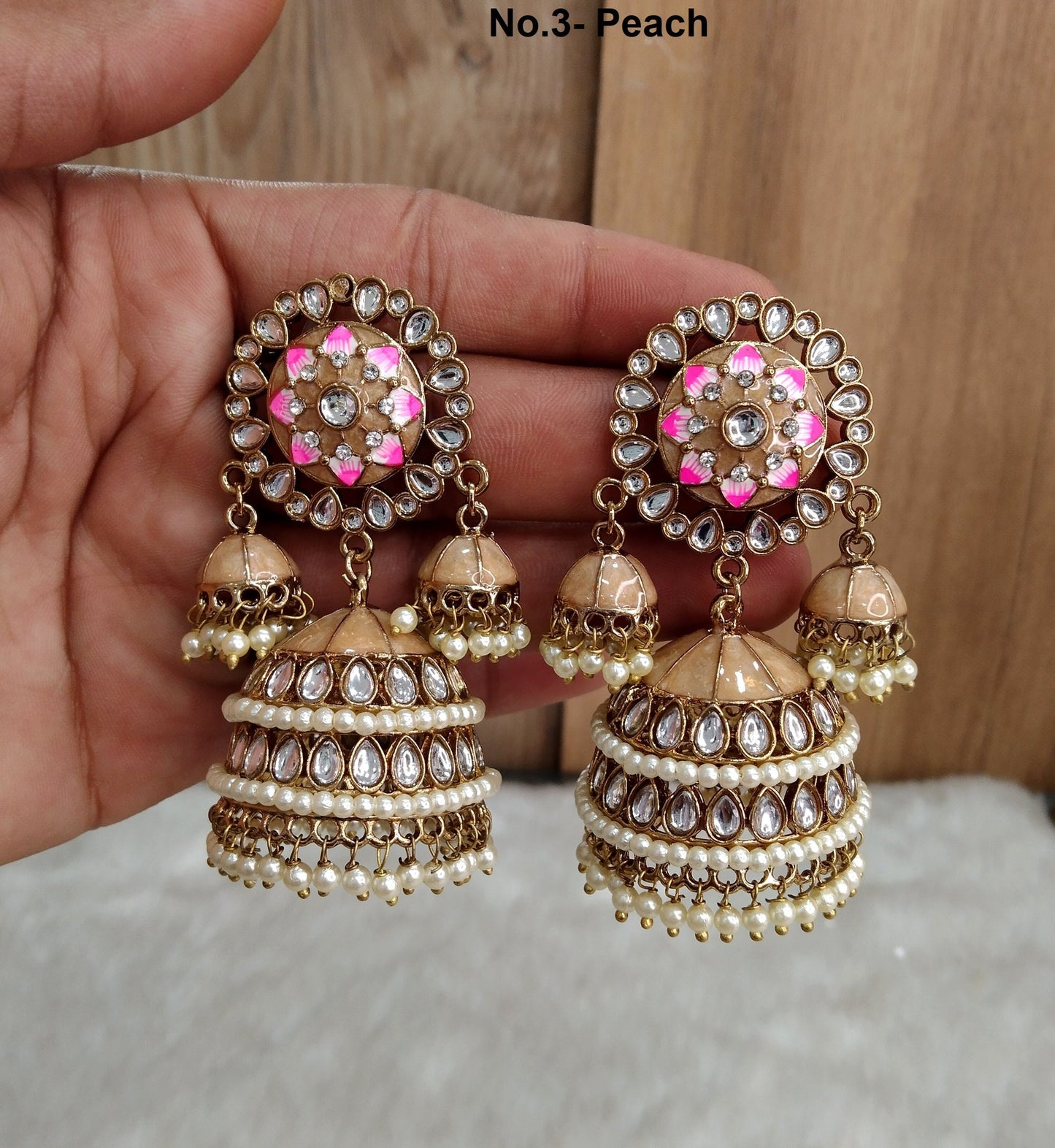 Indian Jhumka Earrings Jewelry/Punjabi Gold  Wedding Indian Jewelry blue , peach, pink Jhumka ava Earrings