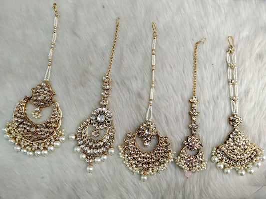 Indian Headpiece Tikka  Jewellery/Gold kundan Maang Tikka /Bollywood Round Hair Headpiece/ Punjabi Indian Jewellery/Kundan Tikka