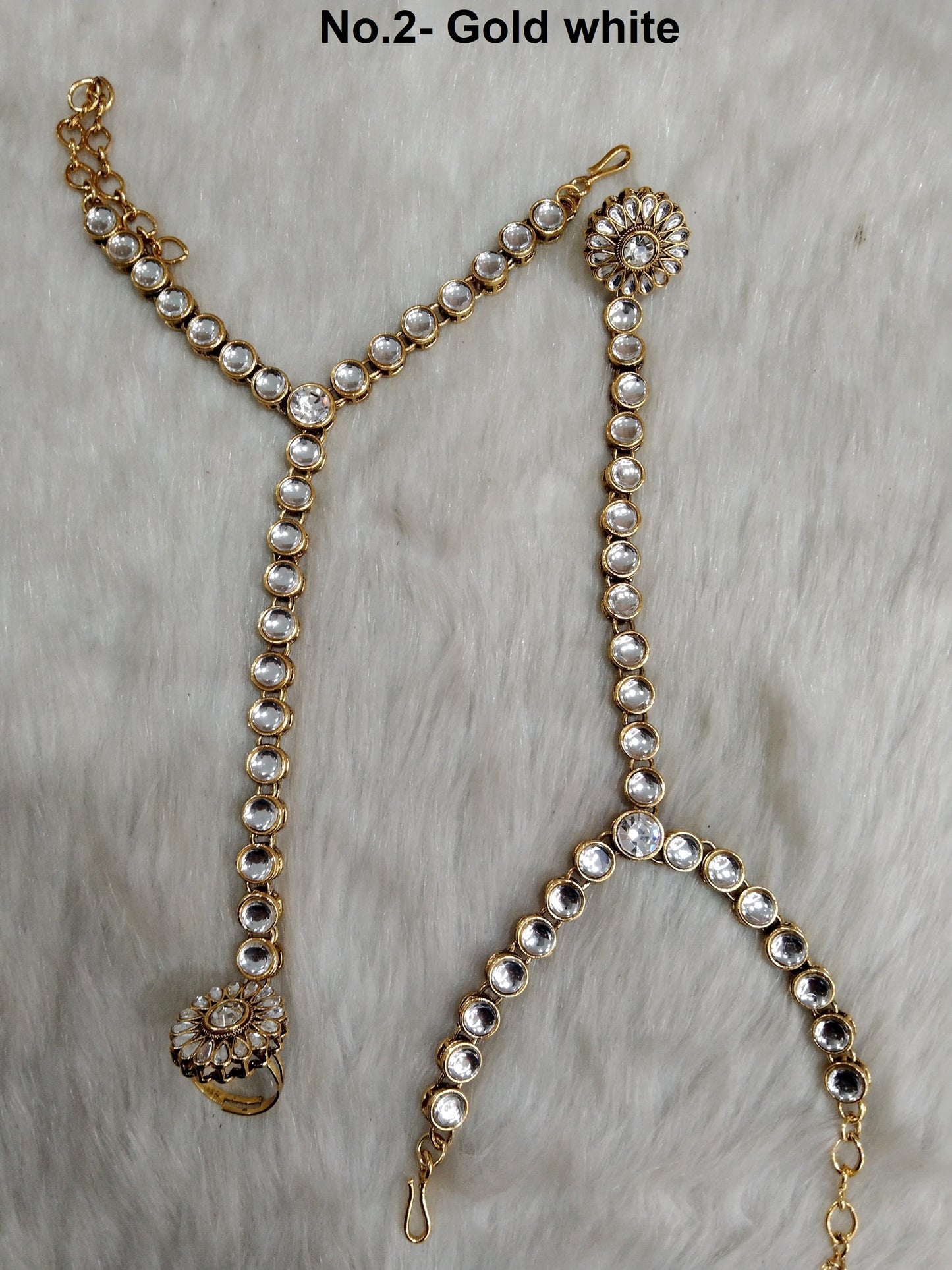Indian Hand Bracelets  Jewellry/Gold Bridal Bracelet pair Finger kundan ring Panja Bollywood Jewellery