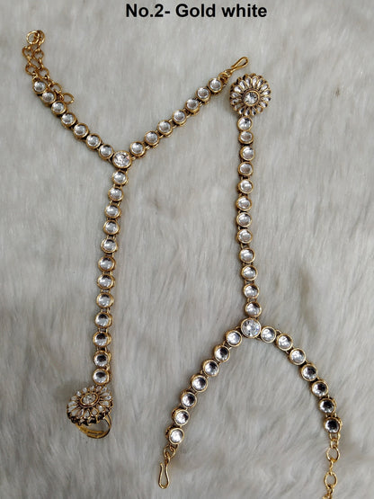 Indian Hand Bracelets  Jewellry/Gold Bridal Bracelet pair Finger kundan ring Panja Bollywood Jewellery
