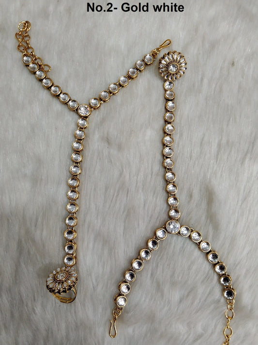 Indian Hand Bracelets  Jewellry/Gold Bridal Bracelet pair Finger kundan ring Panja Bollywood Jewellery