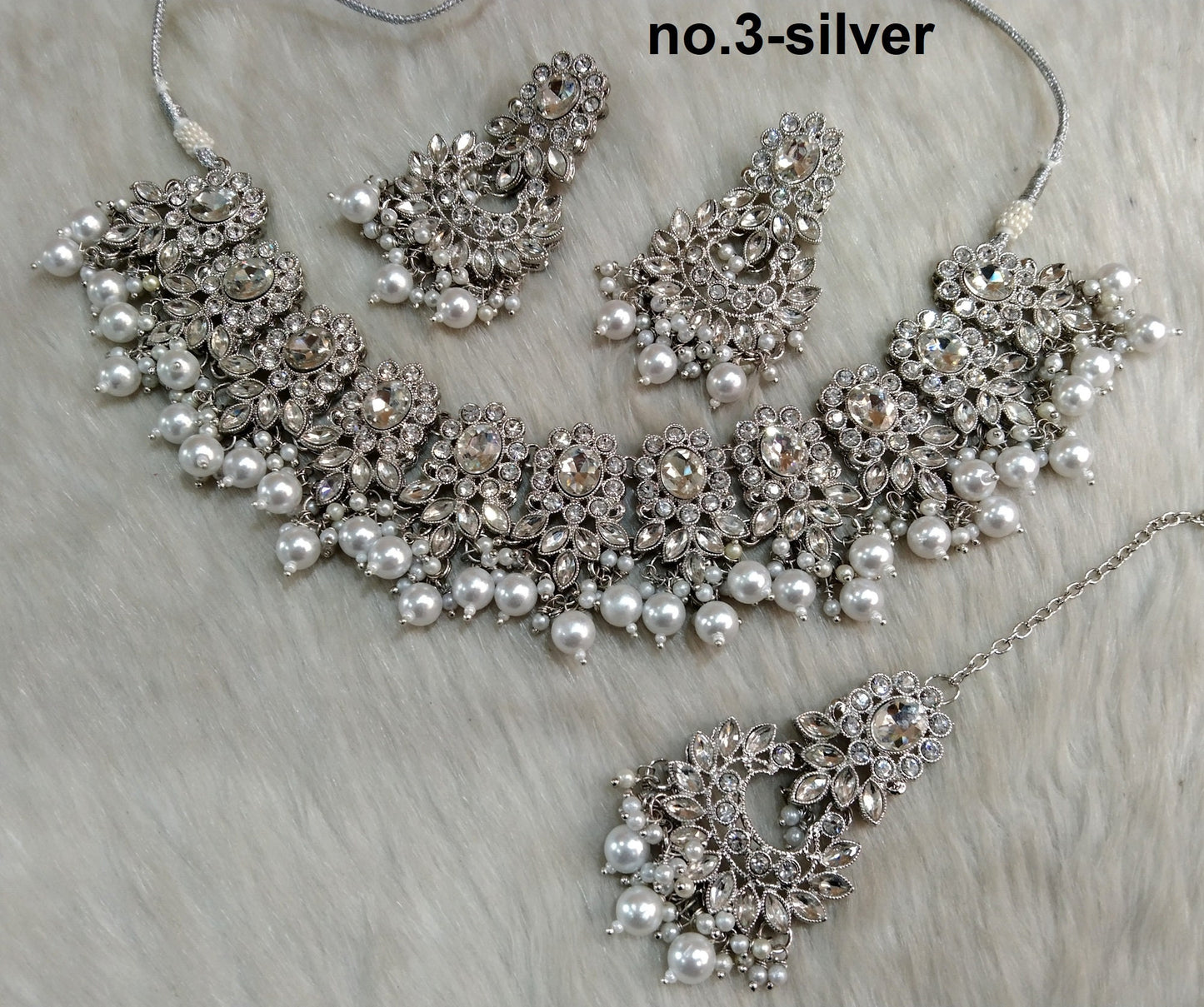 Silber Halskette Set/Silber Weiß Bollywood Halskette Set/Brautjungfern Halskette Hochzeit Schmuck Set/Frauen Halskette Set/Geschenk für Sie