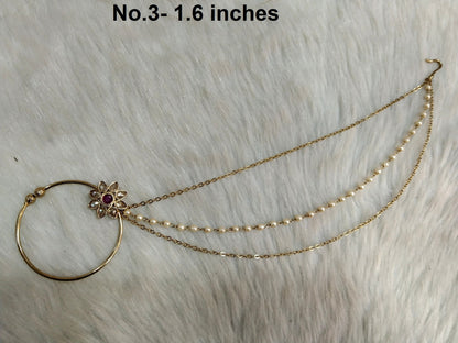 Nose Ring Indian Nath Bridal Wedding Nathini/Non Pierced Gold Plat Nose Hoop Chain/Bollywood Style Jewelry Jewellery