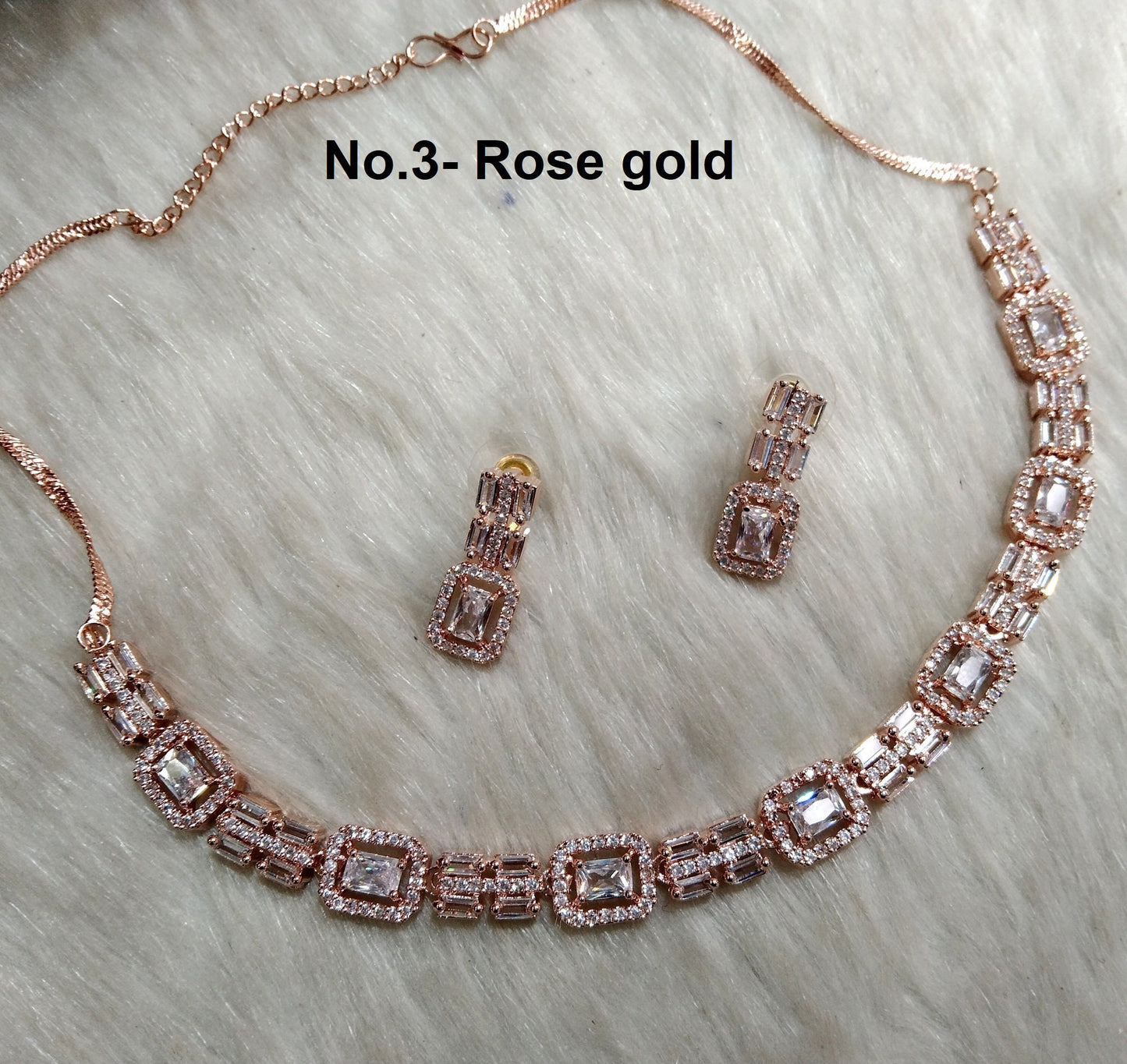 American Diamond necklace Earrings set, rose gold, Bollywood silver Bridal necklace classic earrings jewellery statement necklace set CZ necklace
