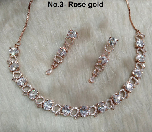 Cubic Zirconia Diamond necklace Earrings set, rose gold,silver Bridal necklace earrings jewellery statement necklace set CZ necklace laila set