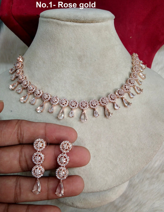 Cubic Zirconia Diamond necklace Earrings set, rose gold Bridal dani necklace earrings jewellery statement necklace set CZ necklace set