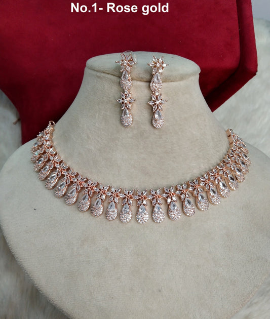 Cubic Zirconia Diamond necklace Earrings set, rose gold, silver Bridal necklace earrings jewellery Coke Alone statement set CZ necklace set