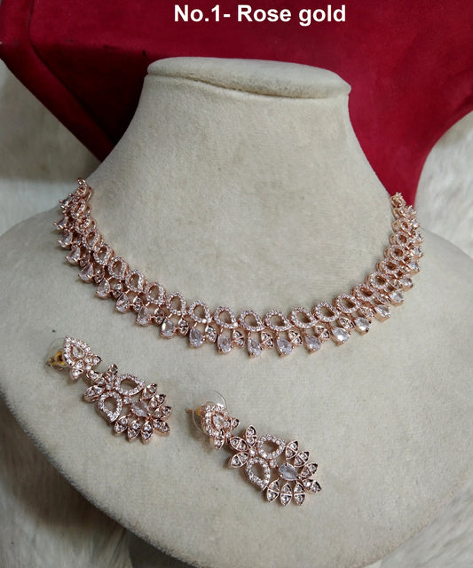 Cubic Zirconia Diamond necklace Earrings set, rose gold,Lights silver Bridal necklace earrings jewellery statement necklace set necklace set