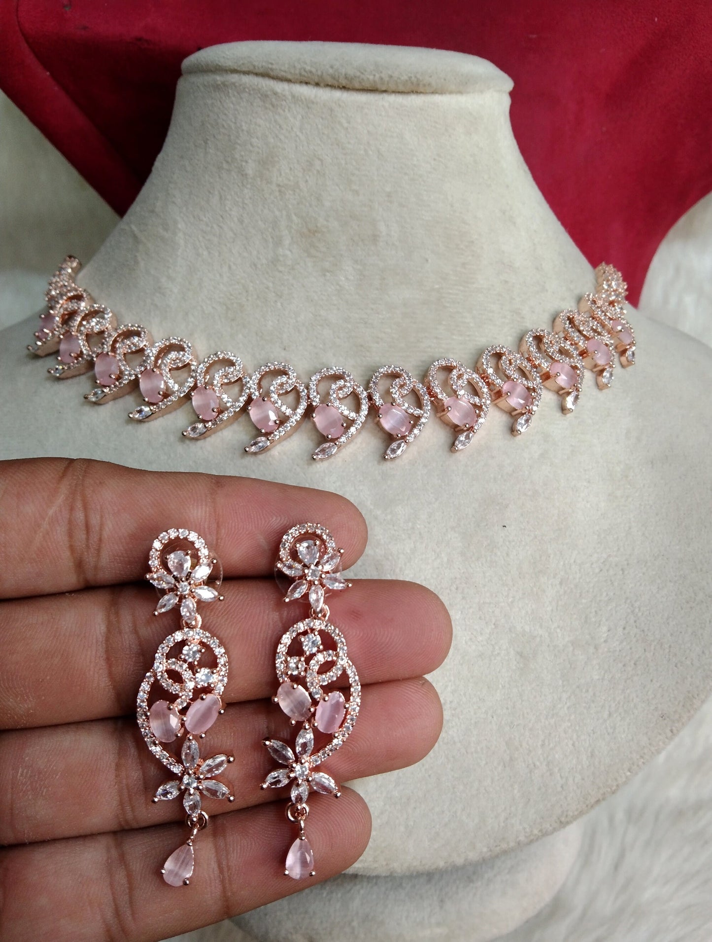 Cubic Zirconia Diamond necklace Earrings set, rose gold, calm silver Bridal necklace earrings jewellery statement necklace set necklace