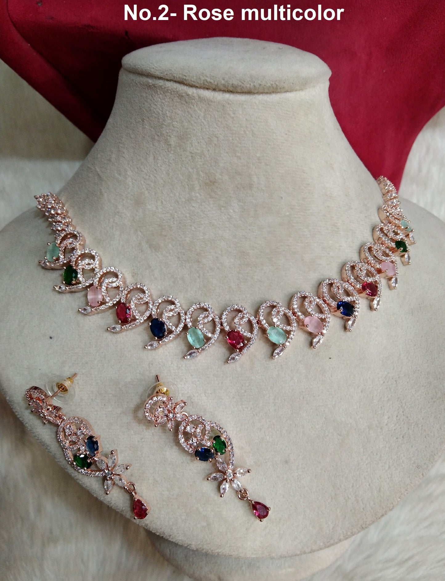 Cubic Zirconia Diamond necklace Earrings set, rose gold, calm silver Bridal necklace earrings jewellery statement necklace set necklace